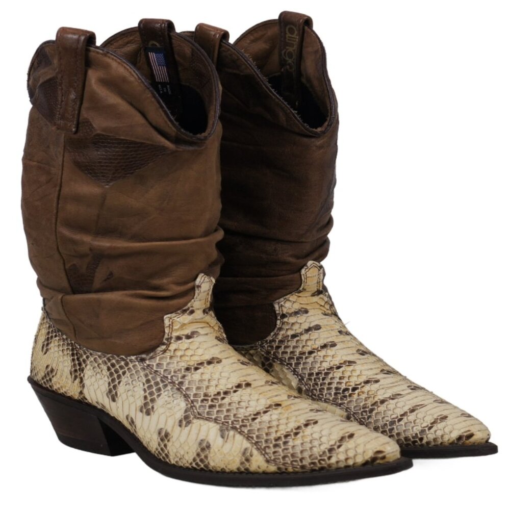 Dingo Slouchy Real Snake Brown Cowboy Western Boots Vintage US Made Women's 8 M
